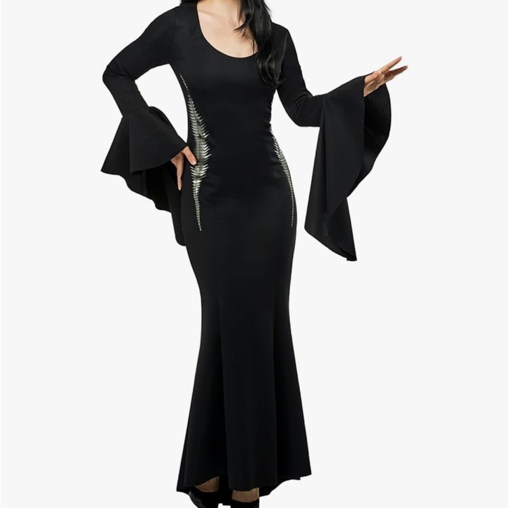 Morticia Addams Costume Wednesday Black Bell Sleeve Gown